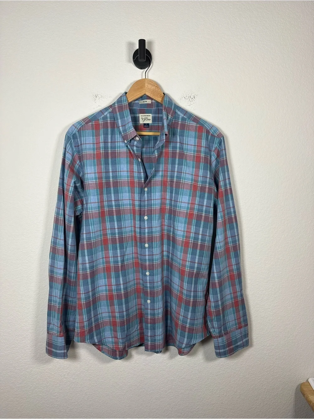 J.Crew Mens Slim Plaid Button Down Shirt Blue Red Size Large
